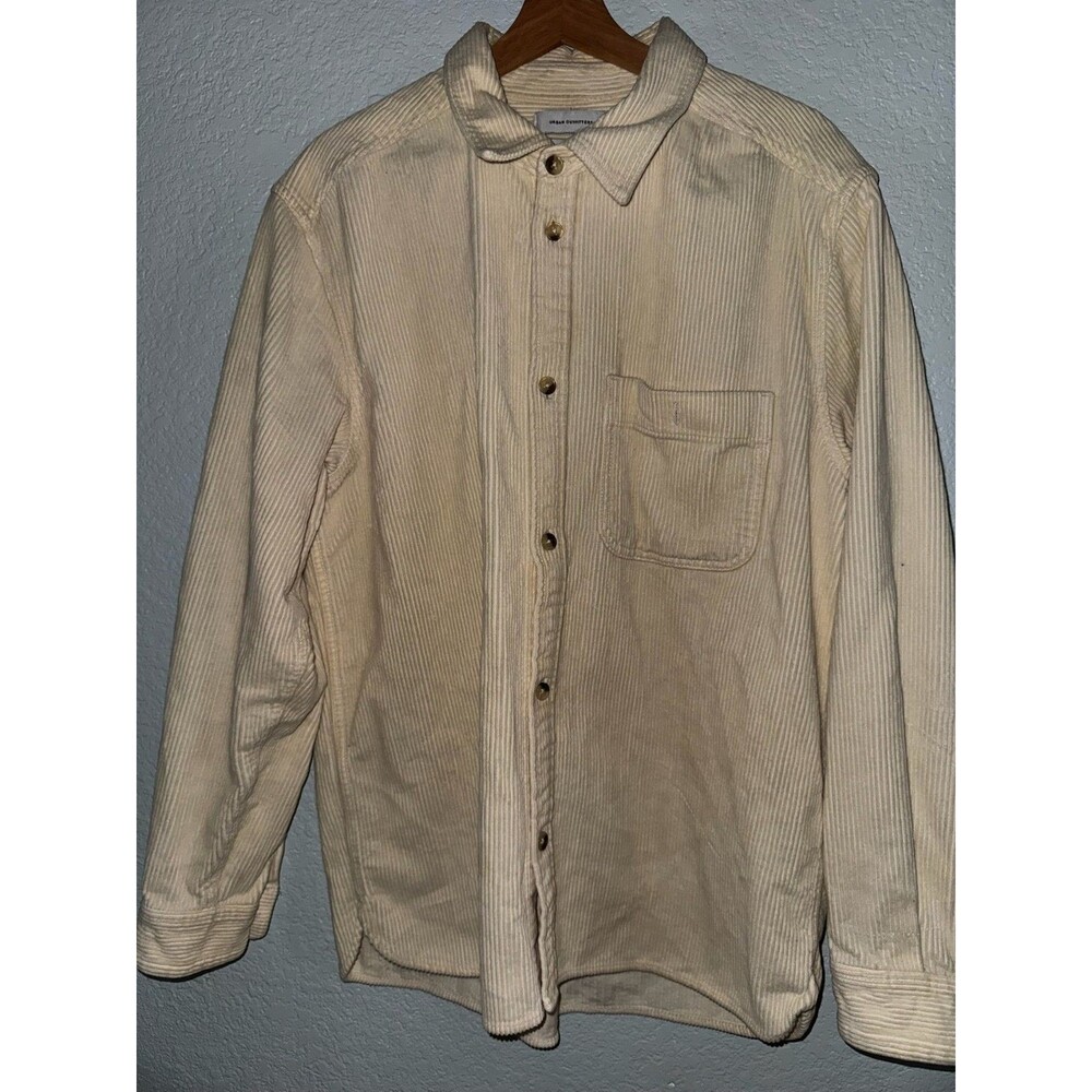 Urban Outfitters Corduroy Shirt Mens M Cream Beige Button Up Overshirt Pocket